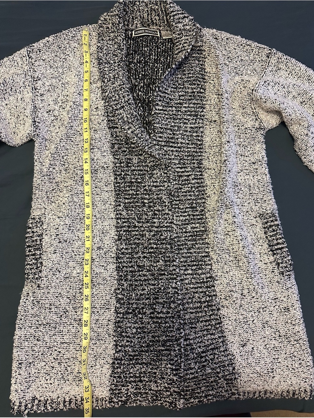 VTG Debbie Morgan Black & White Open-Front Shawl Collar Cardigan - Size Large - Picture 8 of 9